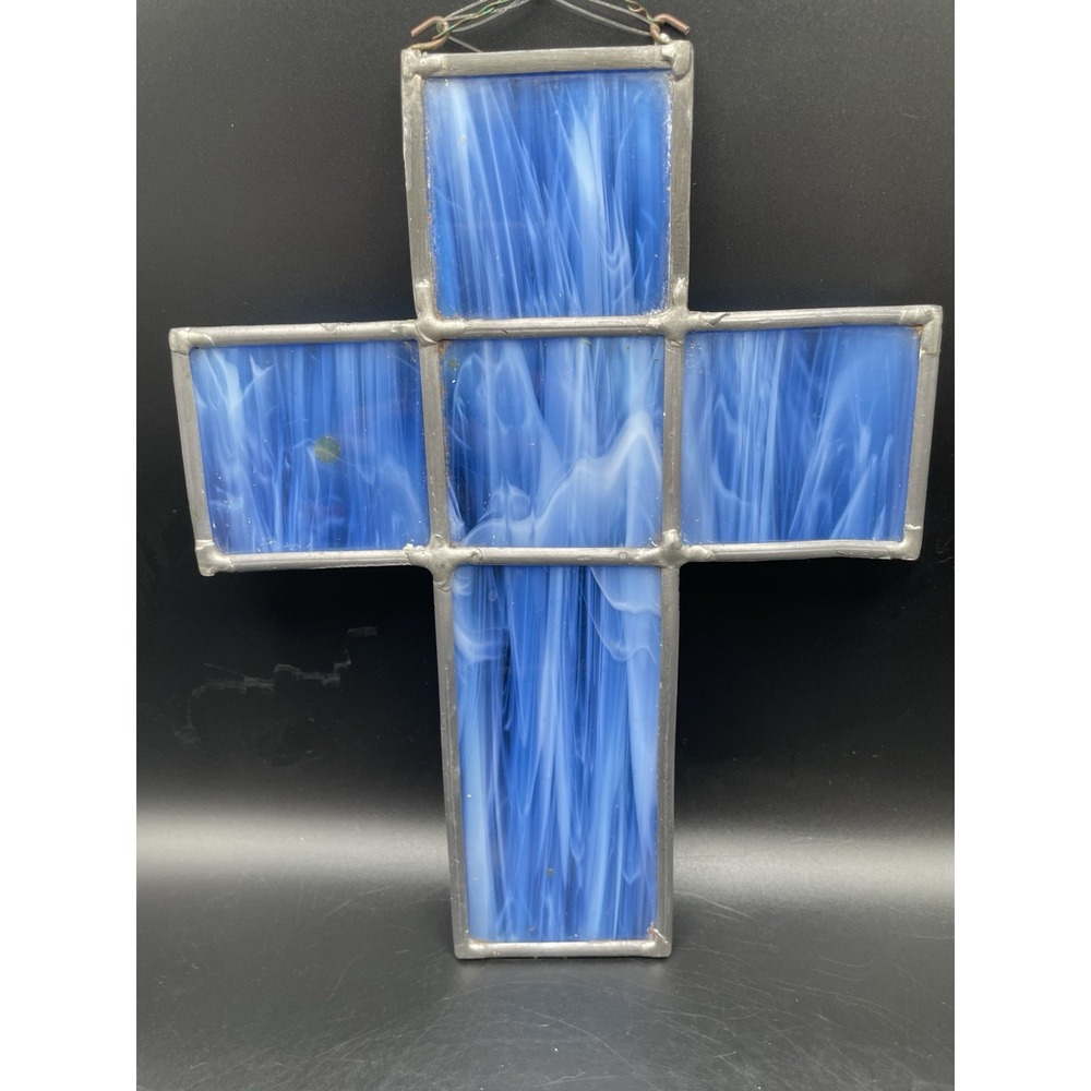 Vtg Stained Glass Cross Suncatcher